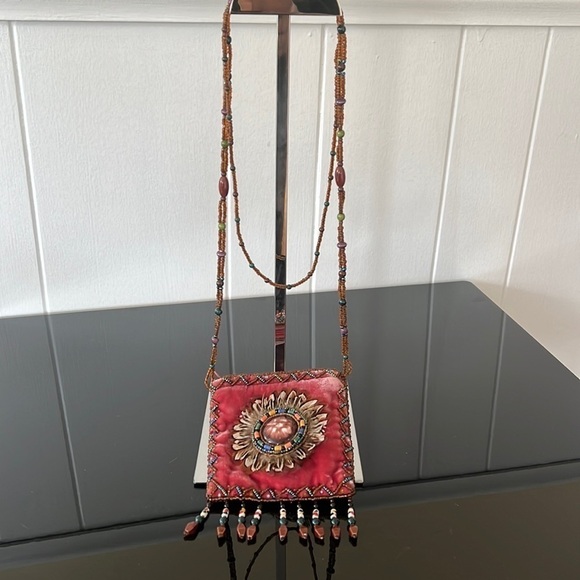 None Handbags - Hobo velvet pouch with beaded shoulder strap